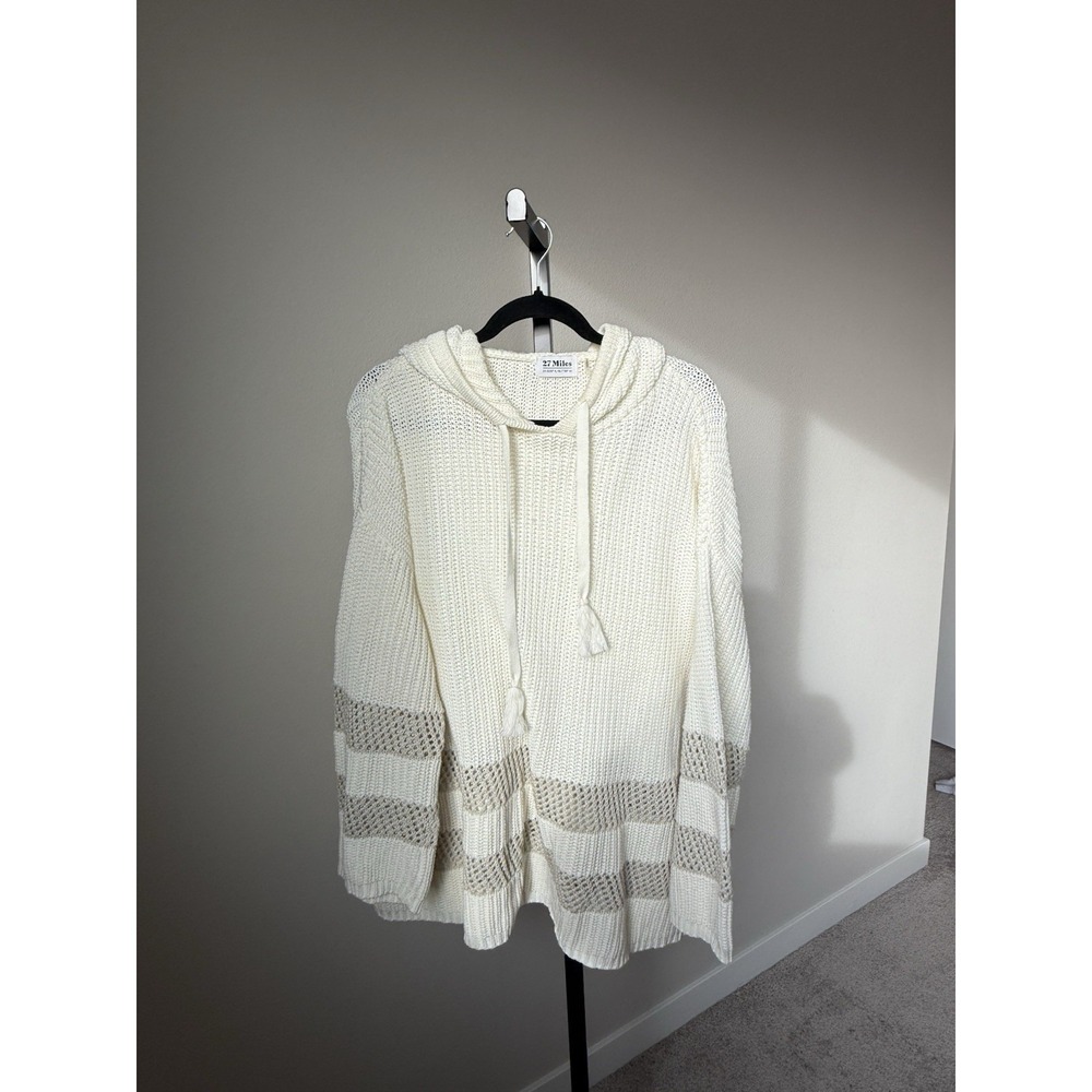 27 miles malibu cotton knit hoodie White Striped Size L Coastal